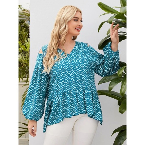 Shein Curve Teal Floral Shoulder Cutout 