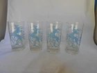 4 Vintage Federal Glass Blue Gazelle Tumbler Glasses 5" x 2.75" Mid Century