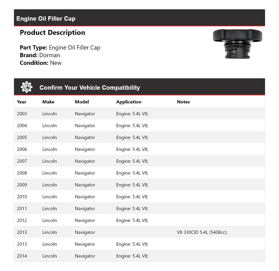 Tapa de llenado de aceite de motor Lincoln Navigator Dorman 2003-2014 2004 2005 2006 2007 Foto 2 de 4