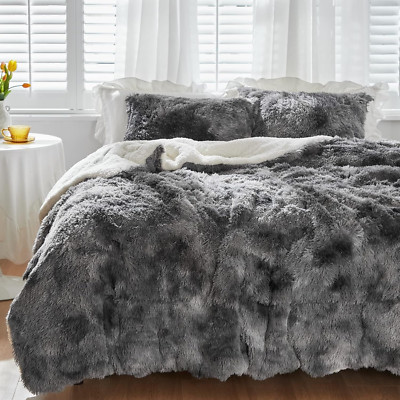 Plush Tie Dye Black Faux Fur King Comforter Set - Ultra Soft & Warm