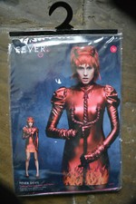 FEVER DEVIL Vestido Elegante Rojo Aspecto Húmedo Llamas Infernales Disfraz Con Cuernos Talla S 8 10