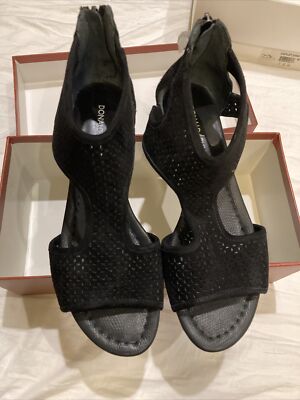 Donald Pliner Ellia Perforated Patent Leather / Cork Wedge Sandals Black 8M New