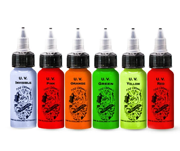 BLOODLINE UV Tattoo Ink Primary Single Colors Ultra Violet Blacklight 1oz  Bottle