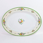 Vintage Hand Painted 12" Oval Floral Green Trim Floral Pattern Serving Platter