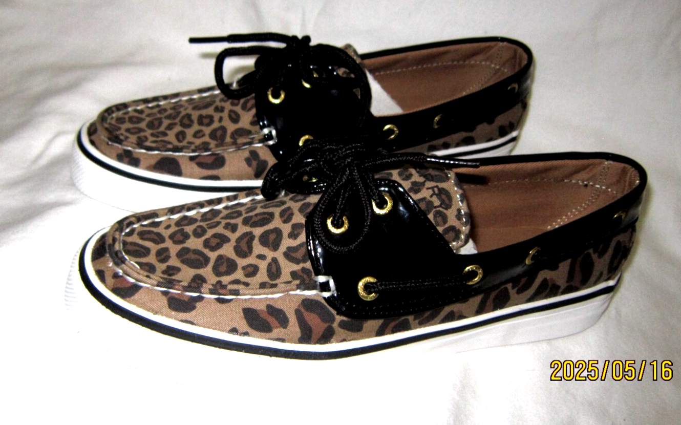 Scarpe da barca Sperry Top Sider Bahama Leopard Pony donna stampa animalier taglia 7 nuove!