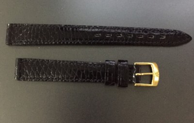 Original Eterna schwarzes Leder Uhrenarmband & Schließe 12 mm 00632 Gold Biber