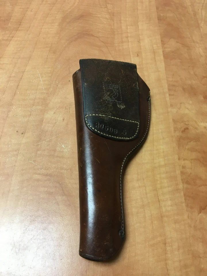 Revólver vintage marca pelirroja funda de cuero marrón 205 DB 5 mano derecha 5" Foto 3 de 4