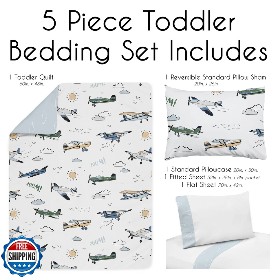 Juego de cama Sweet Jojo Designs vintage avión niño niño niño niños niños 5 piezas Foto 3 de 4