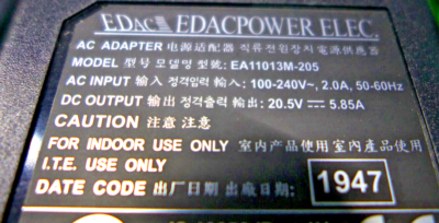 Alimentatore AC Originale EDAC 20.5V 5.85A 7.4mm X 5.0mm - Foto 2