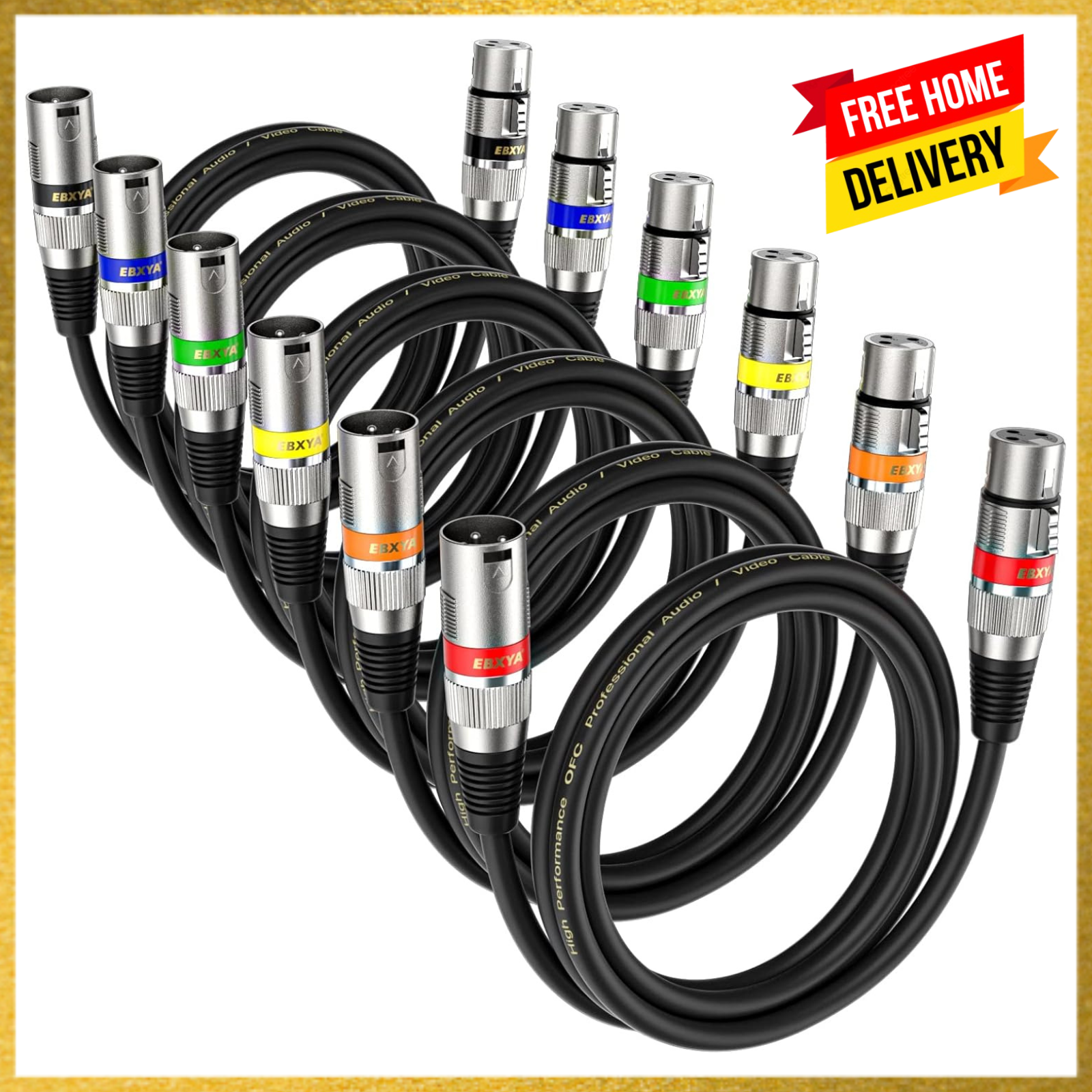 Microphone Cable 2 Feet XLR Male To Female 3 Pins Balanced XLR Cables 6 Pack New-image
