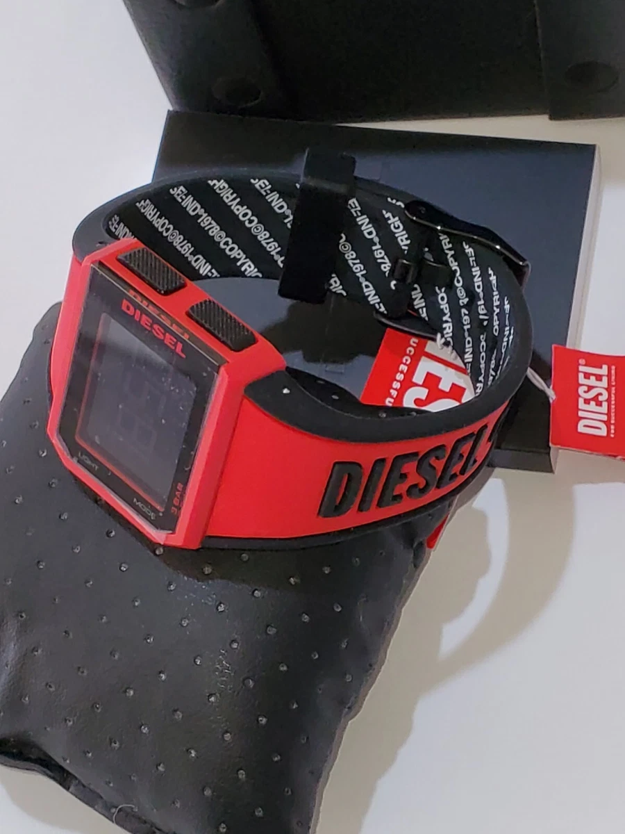 Diesel Unisex Chopped Analog-Digital Black & Red Silicone 38 mm Watch NIB DZ1923