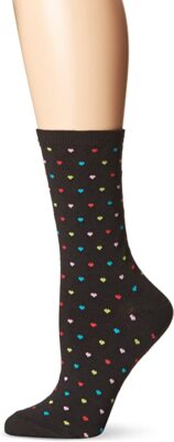 Hotsox Womens Pindot Heart Repeat Socks, Black, 1 Pair, Womens Shoe 4-10