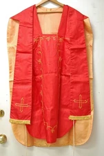 Nice Red Roman Fiddle Back Vestment 38" & Stole (CU#776) Church Priest Robes