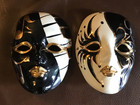 Sally New Orleans Mardi Gras Black White Gold Ceramic Glass Mask Signed