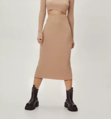 Nasty Gal Knitted Co-Ord Wide Ribbed High Waist Fitted Midi Pencil