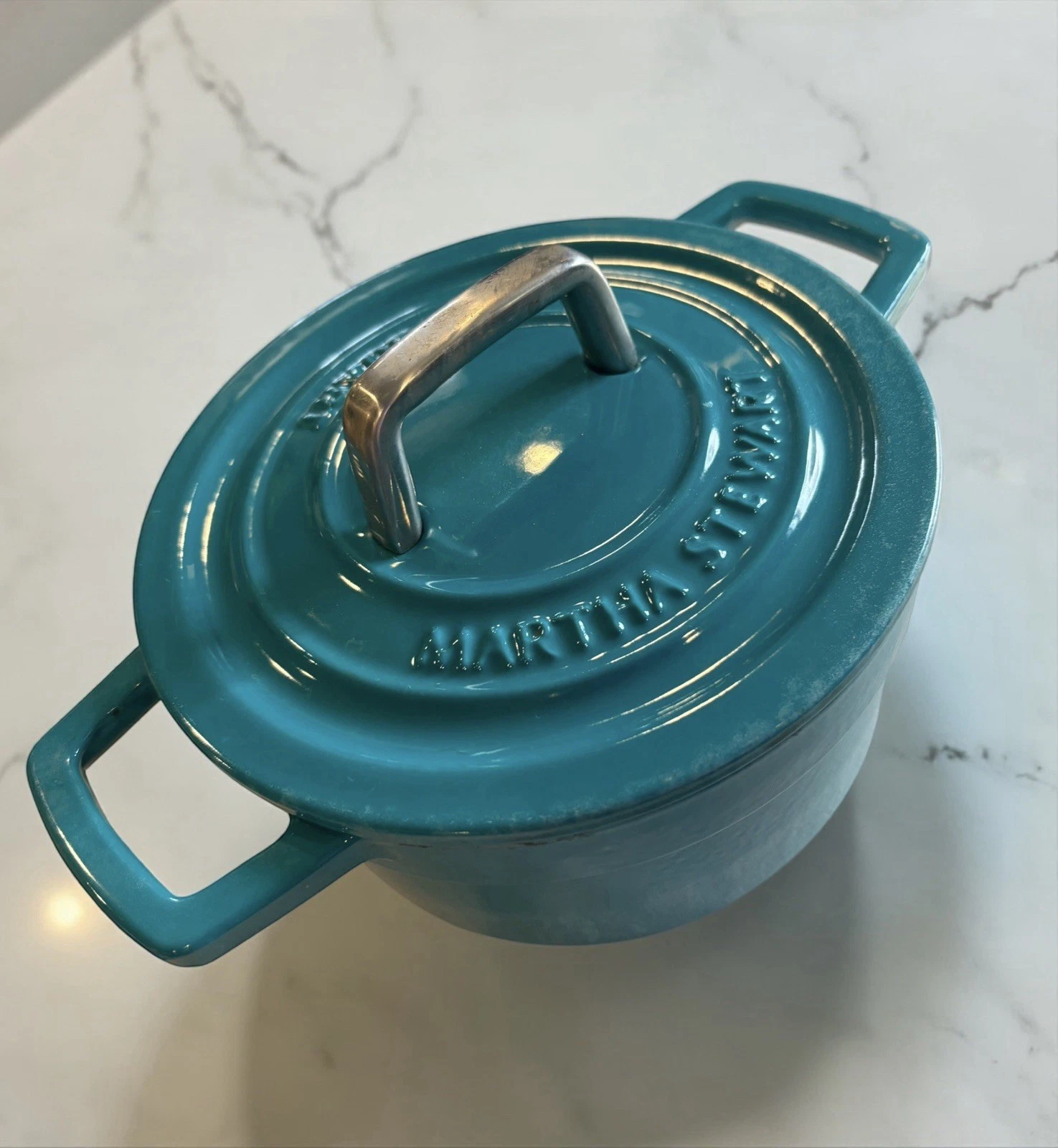 Martha Stewart 2 Quart Turquoise Enameled Cast Iron Dutch Oven Round Lid 2 Qt