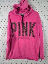 Victorias Secret Pink Leopard Cheetah Logo Oversized Pullover Hoodie Sweater MED