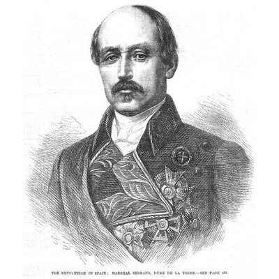 SPANIEN Marschall Serrano Herzog de la Torre - antiker Druck 1868