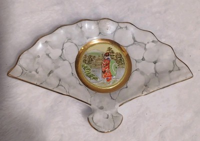 Art Of Chokin Decorative Collectible Ceramic Fan Gold Edging