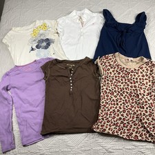 Girls Old Navy M Tops Bundle lot of 6 Cute Flowers Solid Tees Purple Brown