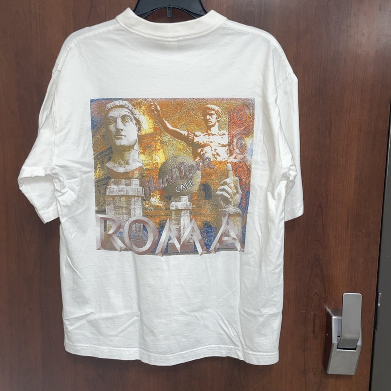 Vintage Hard Rock Cafe Rome White Tee Size L Rock Music Shirt