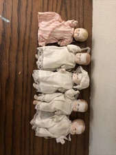 Lot Of (5) Antique Bisque Jointed Body Dolls 5.5” With Clothes Unlabeled D 