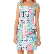 Lilly Pulitzer Sugar Town Patchwork Shift Dress Anchor Zip Size 10