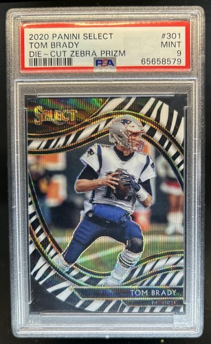 2020 Panini Select Tom Brady Zebra Prizm Die Cut Field Level #301 Patriots PSA 9