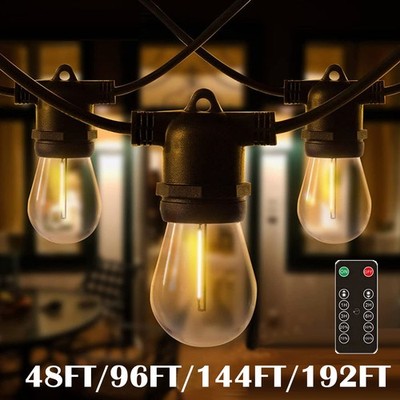 48ft 96ft String Lights S14 LED Shatterproof IP65 Outdoor Garden Patio w/Remote