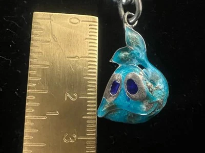 🔴 Collana ARGENTO MASSICCIO 925 con ciondolo pesce smalti azzurri vintage - Immagine 3 di 4