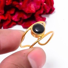 Black Onyx Gold Plated 925 Sterling Silver Ring s.8.5 Sk9, Christmas Gift