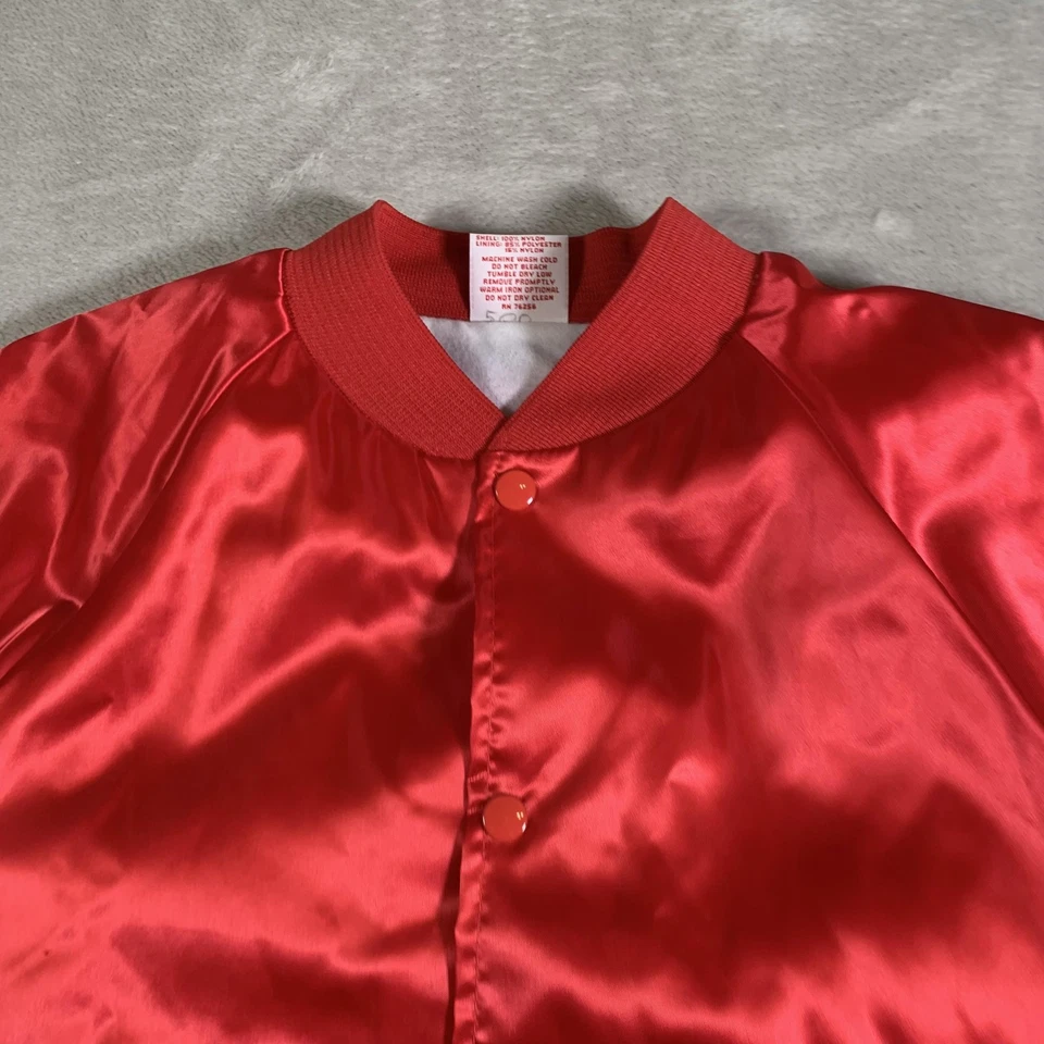 Vintage Cardinal Jacket Mens Large Red Satin Bomber Lined Snap Front Made in USA - Image 2 of 4