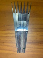 MCM Fondue Fork Set 6 Pc. Midcentury Vintage Wood Handle Stainless Steel