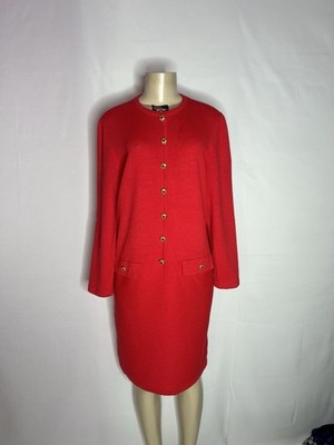 VINTAGE J.S.S. VINTAGE ST JOHN RED KNIT LONG SLEEVE DRESS SZ LG