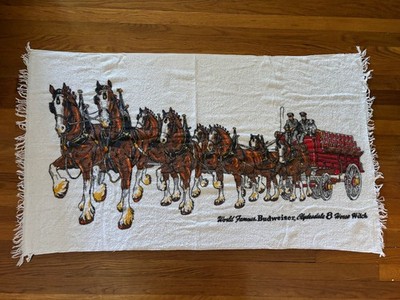 World Famous BUDWEISER CLYDESDALES 8 Horse Hitch White Tasseled Beach Towel