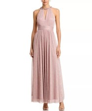 Eliza J Shimmering Cutout Halter  Gown In Blush Size 6