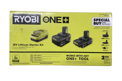#ad RYOBI ONE 18V Lithium Ion Starter Kit with 2.0 Ah amp; 4.0 Ah Battery W Charger $68.19