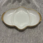 Vintage Fire King Anchor Hocking Milk Glass Gold Trim Divided Dish Plate White14