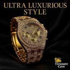 Luxury Gold Rhinestone Quartz Watch Triple Dial Unisex Unbranded