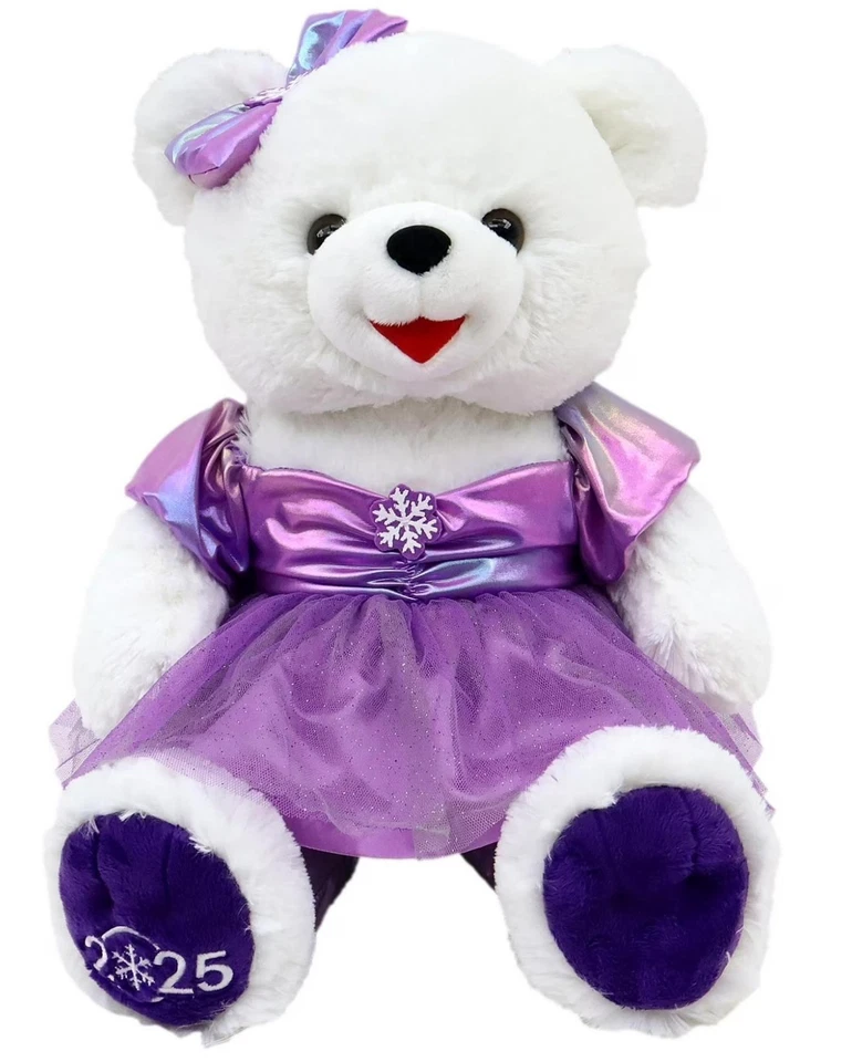 WALMART BEAR 2025 WalMART CHRISTMAS Snowflake TEDDY BEAR White Girl 20" Purple Dress New W/T
