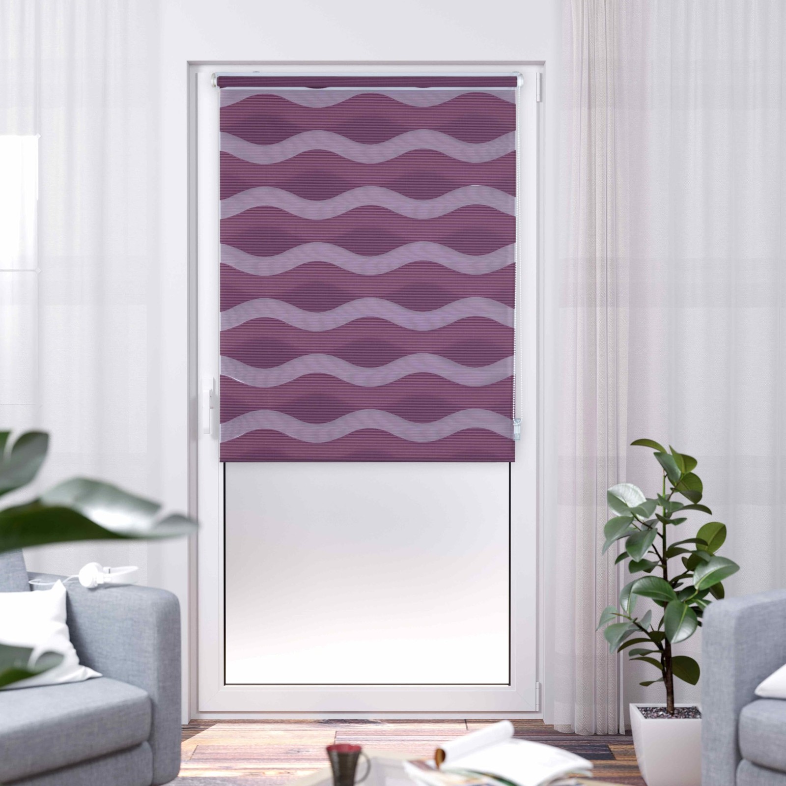 Store enrouleur double jour nuit bordeaux 70x200 cm tamisant pour fenetre de salon sans percage