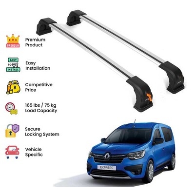 Silver Premium Roof Rack Cross Bars  For Renault Express 2021 Up