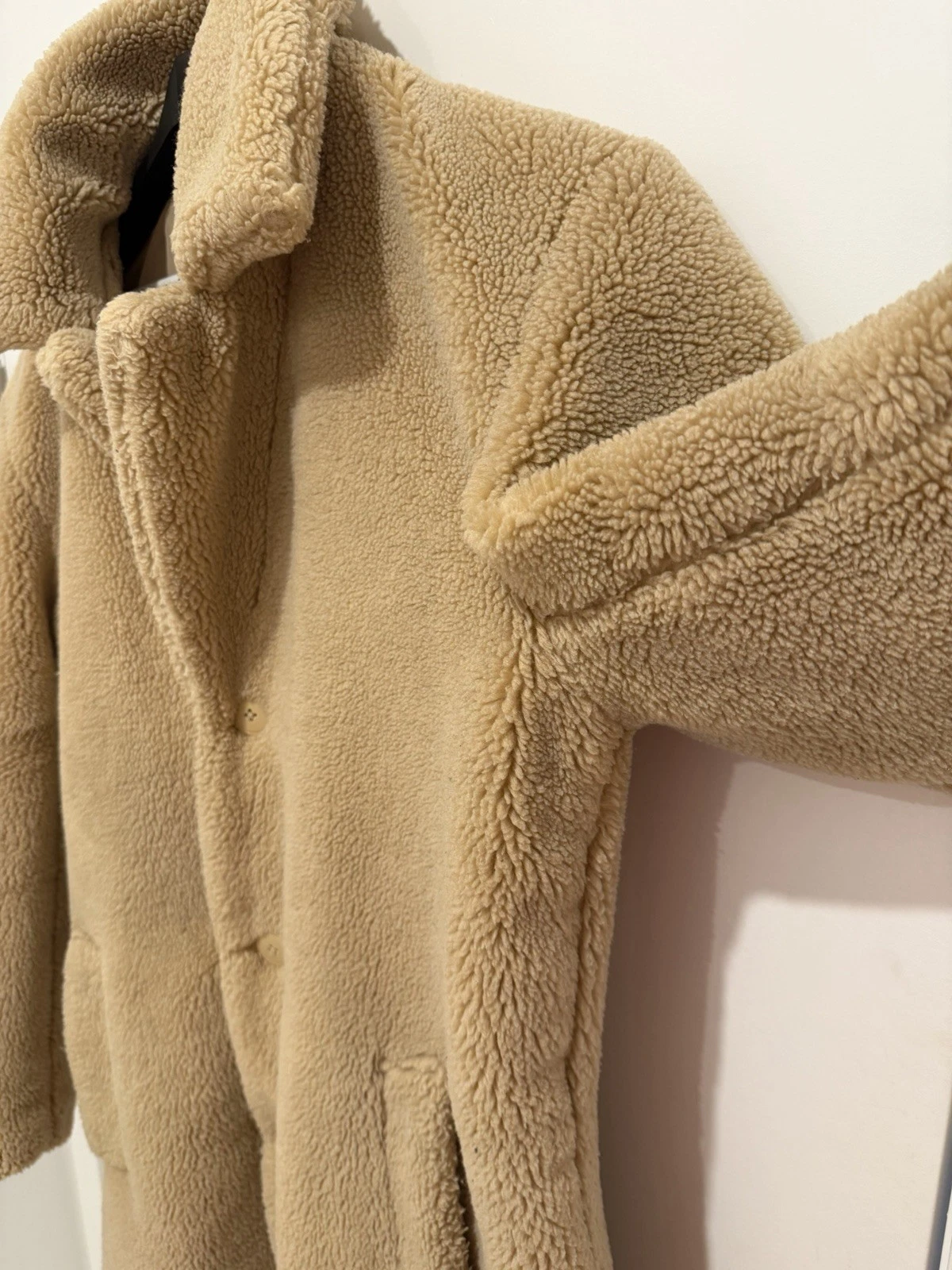 Topman Man’s Beige Borg Fleece Long Overcoat Button Front Pockets L Chest 40-42 - product detail image 7