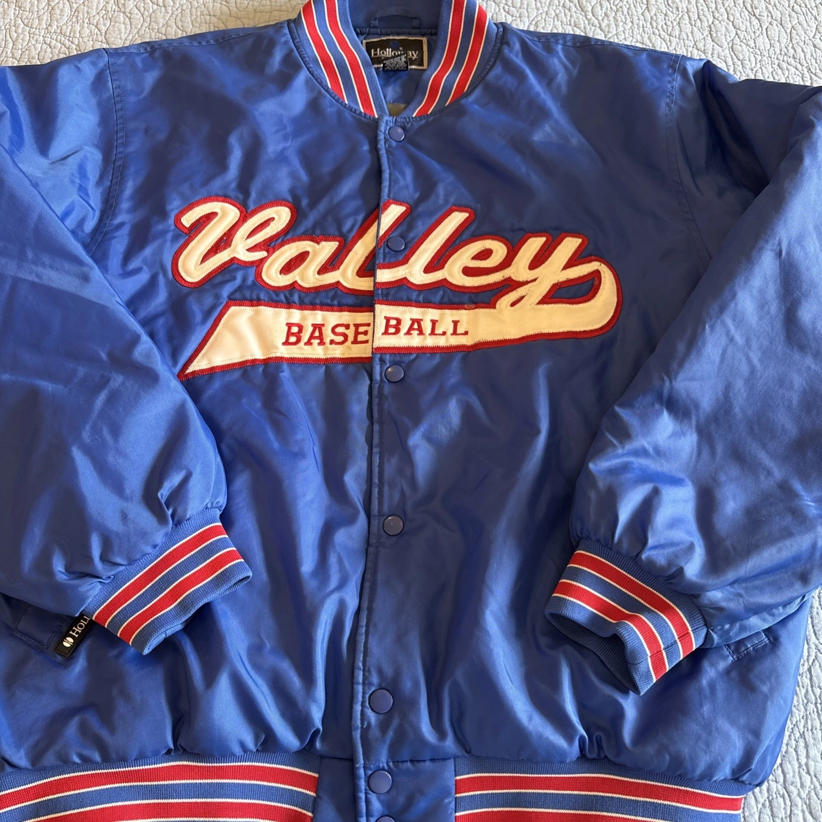 Holloway Varsity Bomber Jacket Mens XL Blue Snap Front Valley Baseball