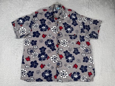 Blue Sky Shirt Men 2XL XXL Gray Floral Hawaiian Button Up Cotton Blend