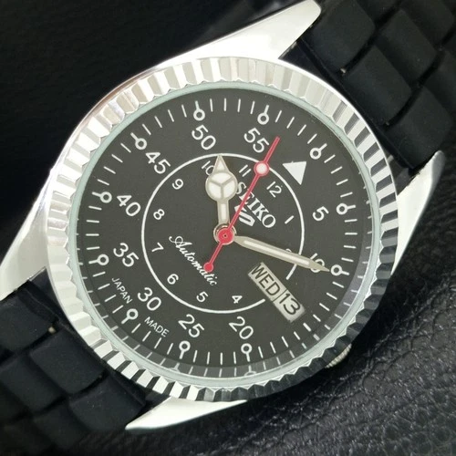 REFURBISHED SEIKO 5 AUTOMATIC 6309A VINTAGE JAPAN MENS BLACK WATCH a442984-1