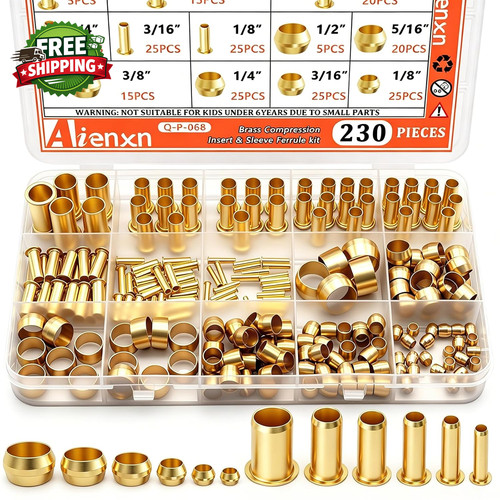 230PCS 6 Sizes Brass Compression Fittings Assortment Kit