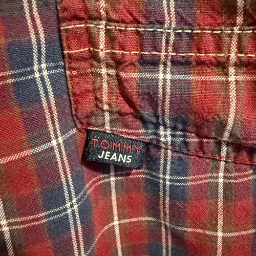 Camicia vintage Tommy Jeans flanella a quadri manica lunga rossa a quadri uomo XLarge - Foto 7 di 7