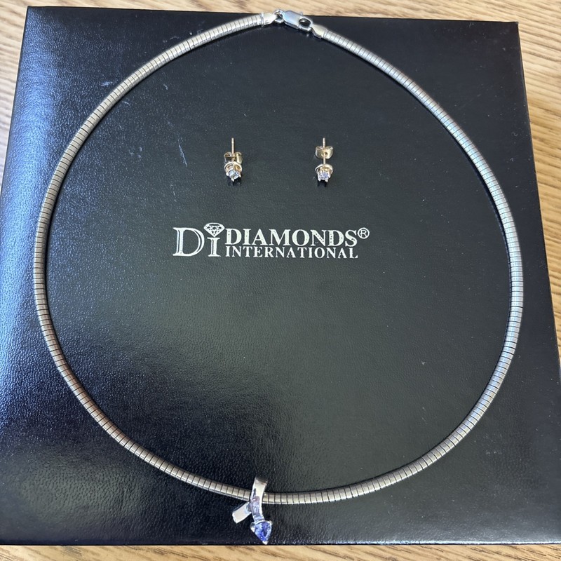 DI Diamonds International Tanzanite Or Amethyst Omega Chain Necklace & Earrings