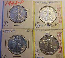 1942, 1943, 1944, 1945 Walking Liberty Halves. Nice Higher Grade Coins